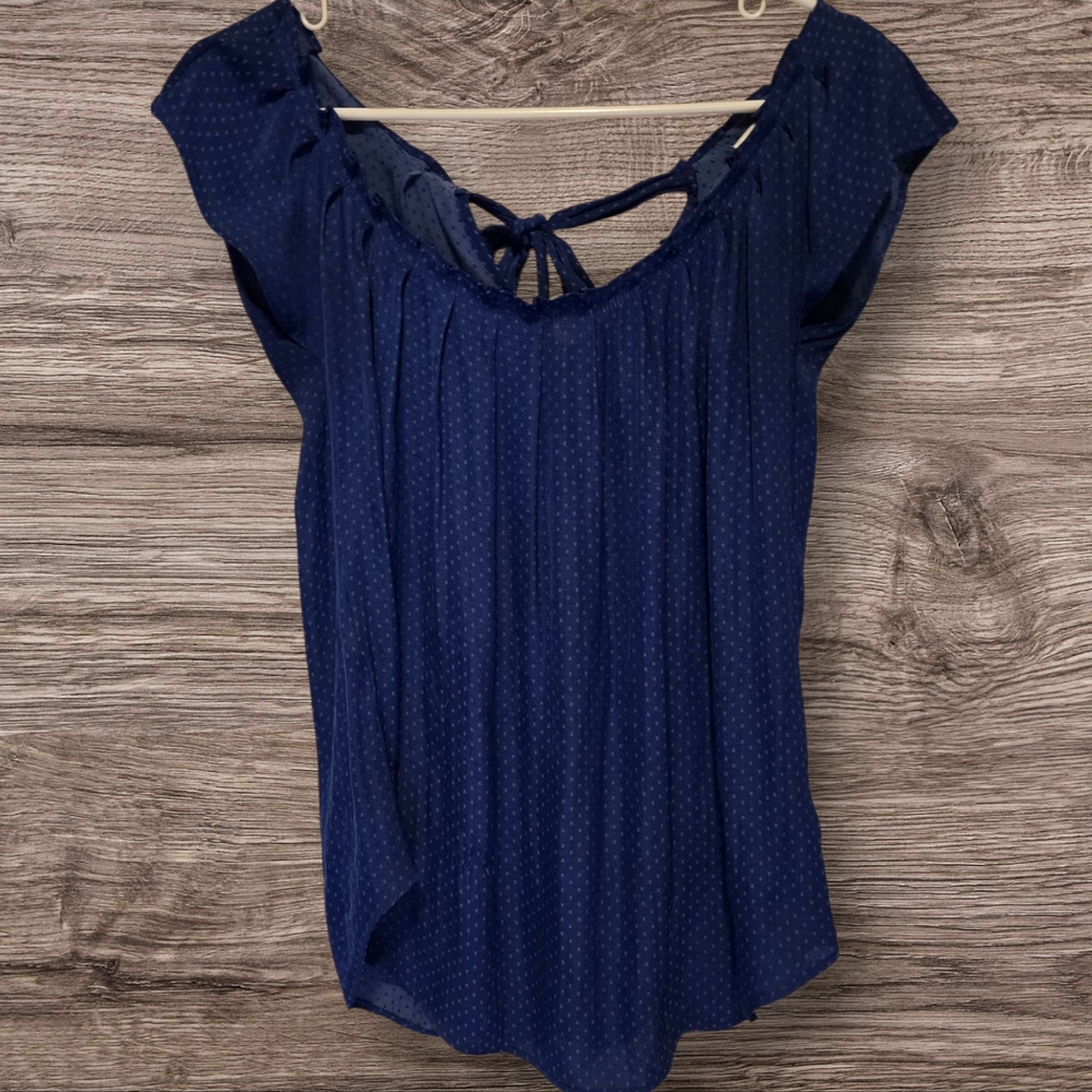 LC Lauren Conrad Blue Pleated Cap Sleeve Bodysuit